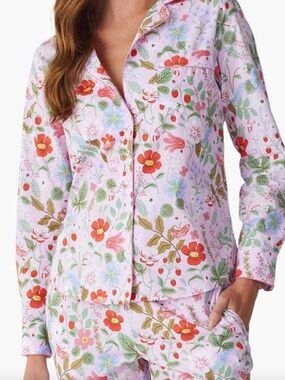 Poplin Button Front Long Set PJs - Strawberry Fields by The Company Store